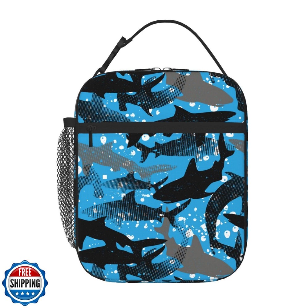 Abstract Shark Insulated Lunch Bag for Kids - Bento Box for Boys and Girls-image