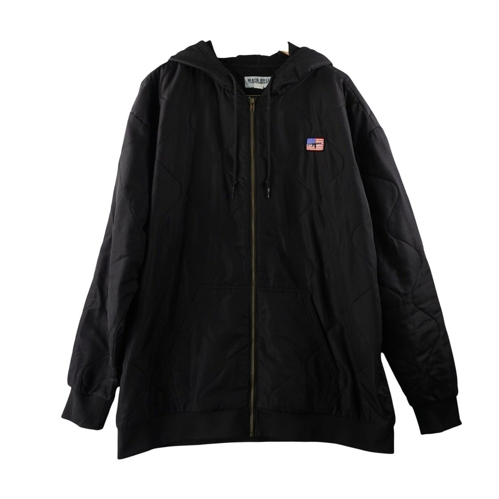 Black Rifle Coffee Co Quilted Hooded Jacket Mens XL Full Zip American Flag Patch