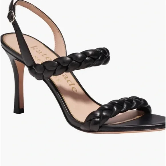 Kate Spade  SAFFRON' Leather Braided Strappy Heel Sandals NWOB  Black Size 8