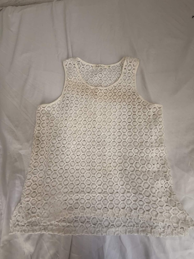 Solitaire Tank Top Womens Large White Crochet Boho Cottagecore Festival Wear