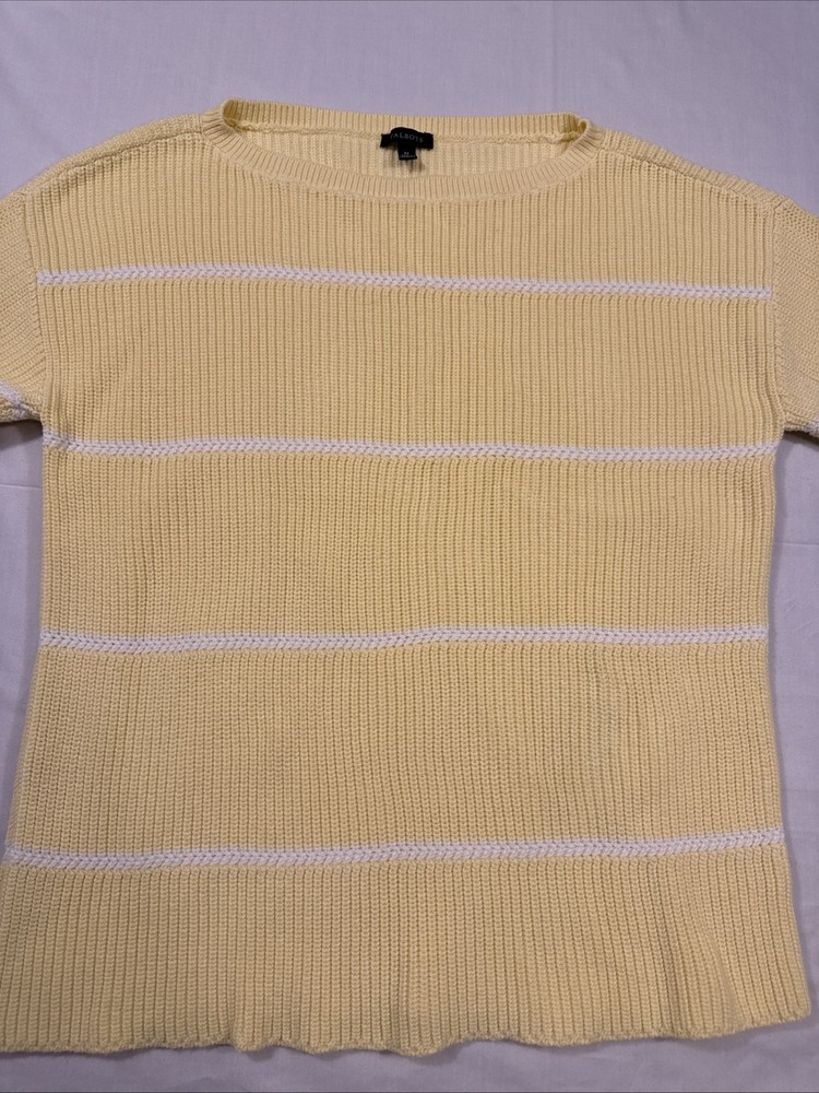 SWEATER Talbots  Womens Medium  YELLOW WHITE STRIPED  Knit Pullover Top