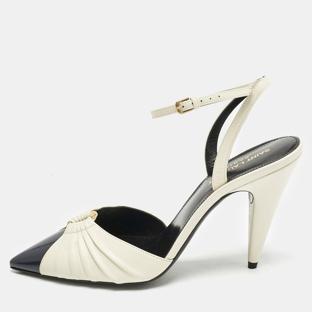 Saint Laurent Anja Black and Cream Leather Slingback Pumps Size 39