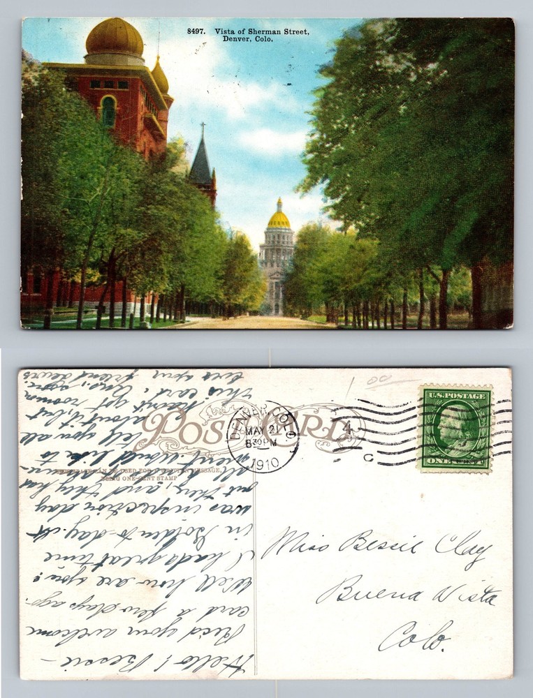 Denver, CO-Colorado, Sherman Street Capitol Dome View c1910 Vintage Postcard