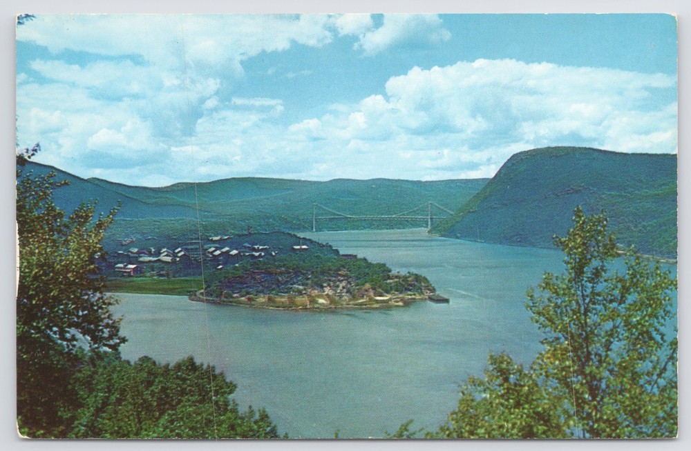 State View~Birds Eye Bear Mt Bridge Iona Island New York~Vintage Postcard