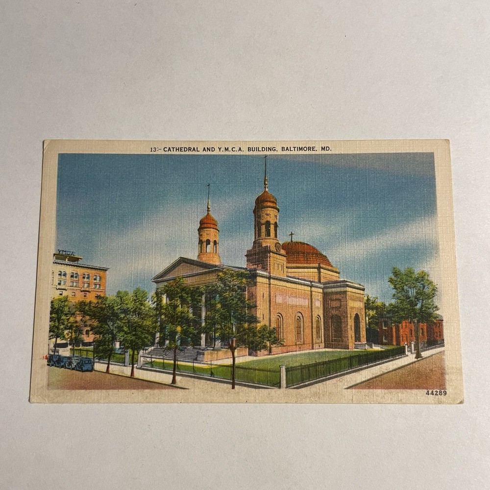 Vintage Posted Postcard Cathedral and YMCA Building Baltimore Maryland MD