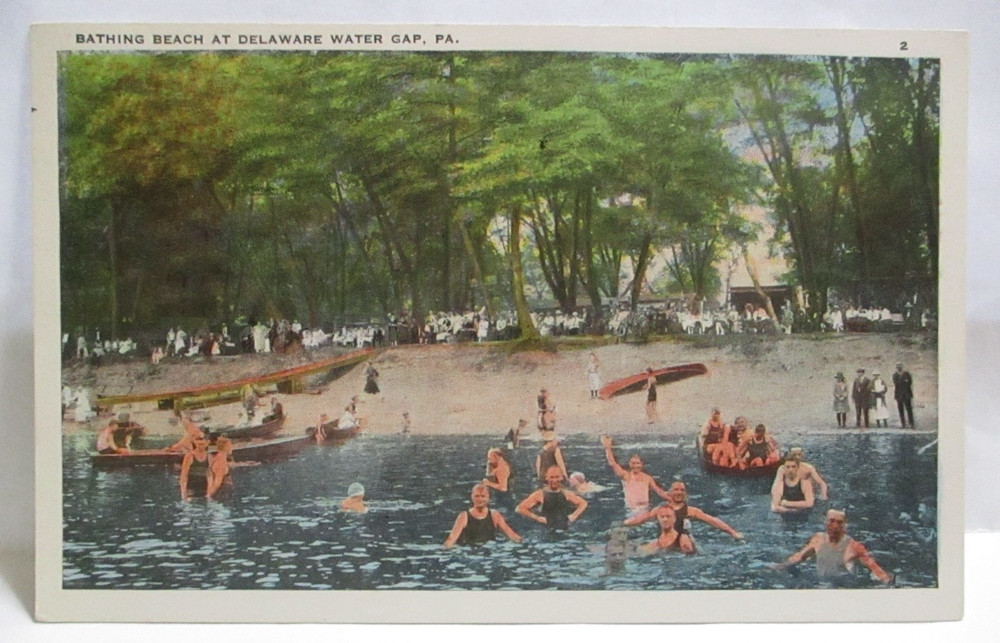 1920 Postcard Bathing Beach At Delaware Water Gap Pa, Bathers, Swimming