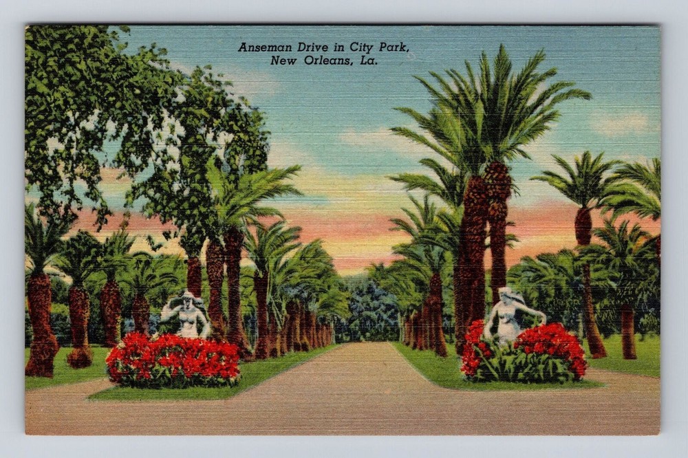 New Orleans LA- Louisiana Anseman Drive In City Park, Antique, Vintage Postcard