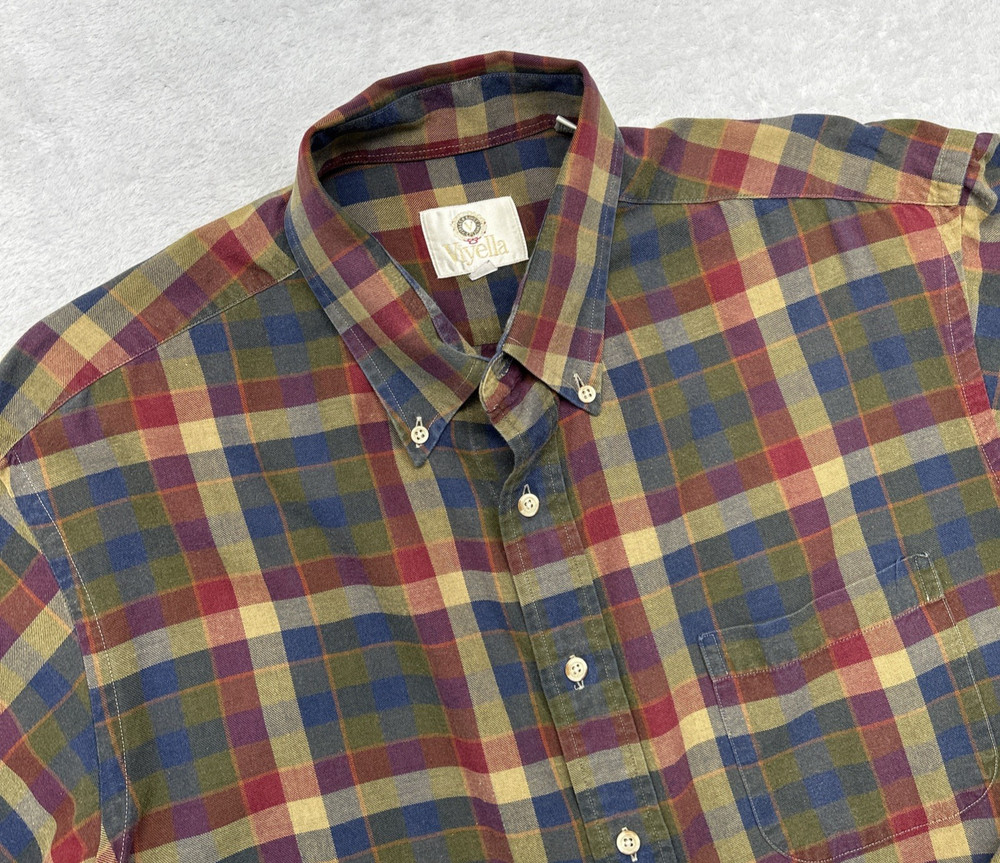 Viyella Long Sleeve Button Down Shirt Mens XLT Multi Plaid Wool Blend