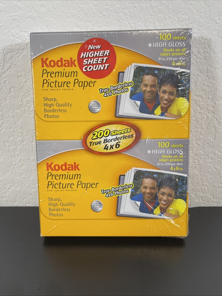 Kodak 4x6 Premium High Gloss Photo Paper 200 Sheets Borderless Inkjet Compatible