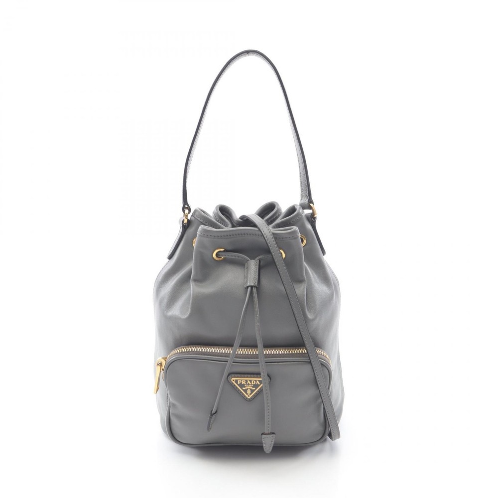 Prada Duet Bucket 2-Way Shoulder Handbag in Gray Leather for Women Pre-Owned 1BH038