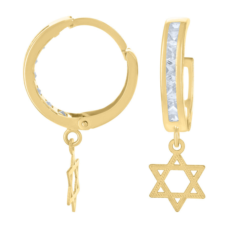 10k Yellow Gold Cubic Zirconia Star Of David Drop & Dangle Earrings 1.2gm