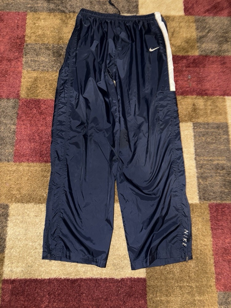 Vintage 90s Nike Spell Out Rare Track Pants Men’s Size XL Navy and White Stripe