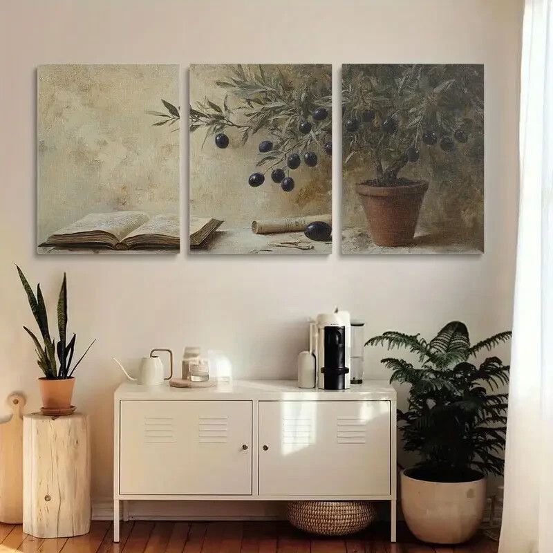 3pcs  Michelangelo Style Contemporary Olive Tree Metal Print  Ready to Hang Art