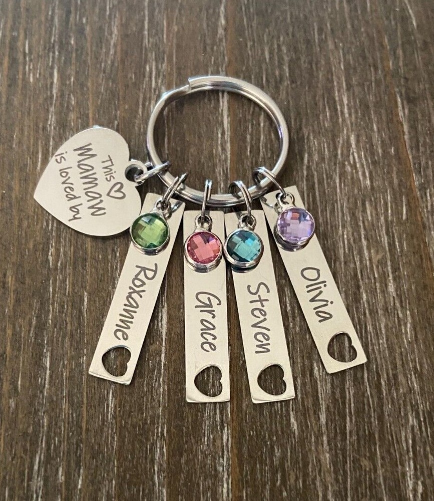 Mamaw Keychain Personalized name birthstone custom engraved Grandma gift