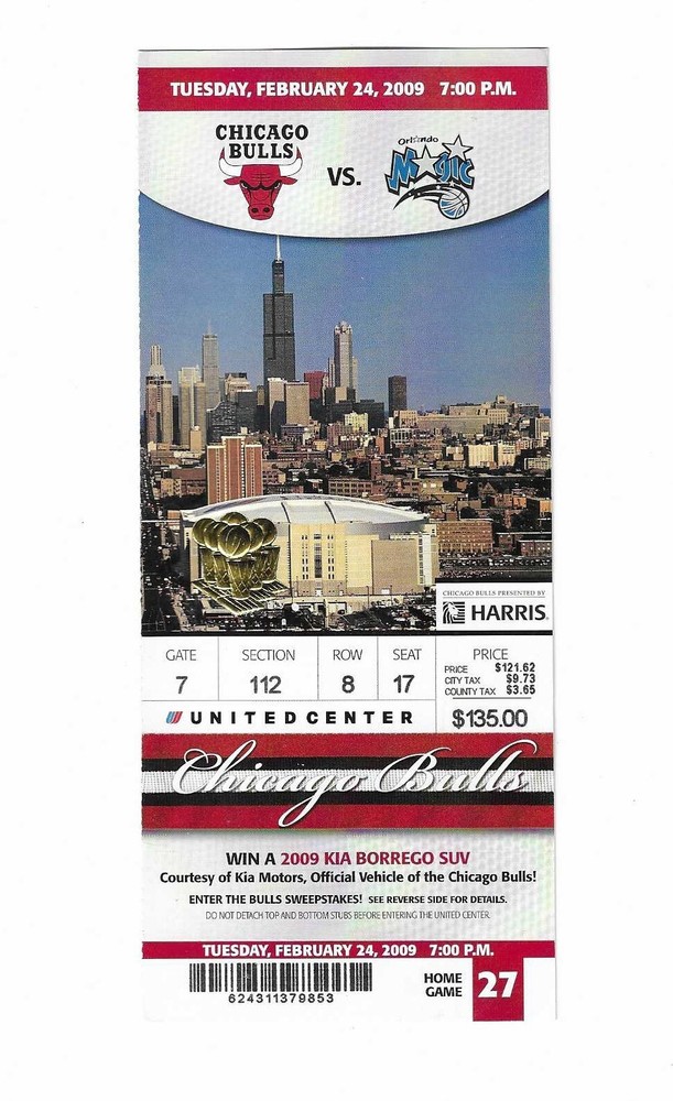 Chicago Bulls vs Orlando Magic Unused Basketball Ticket from 2/24/2009