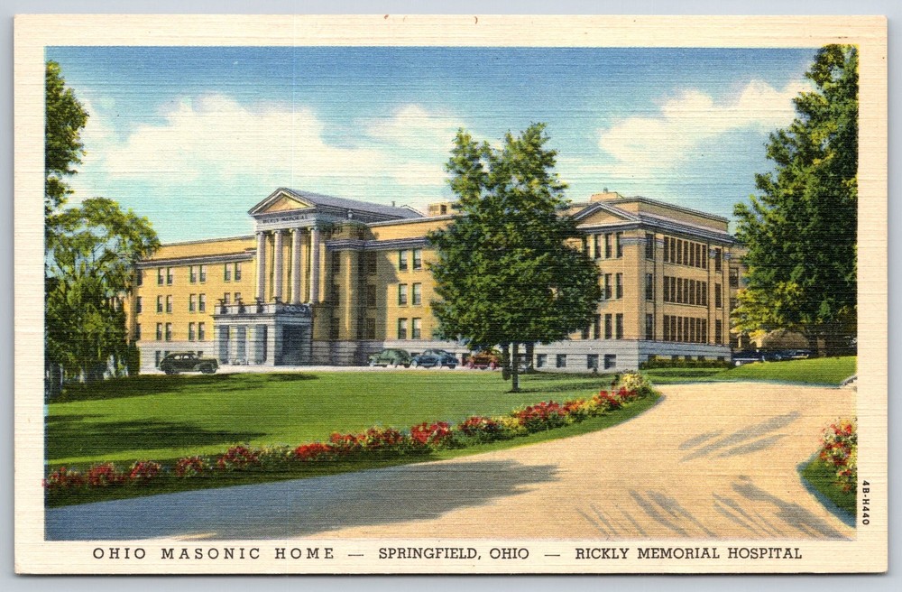 Springfield Ohio~Masonic Home & Rickly Memorial Hospital~Vintage Linen Postcard