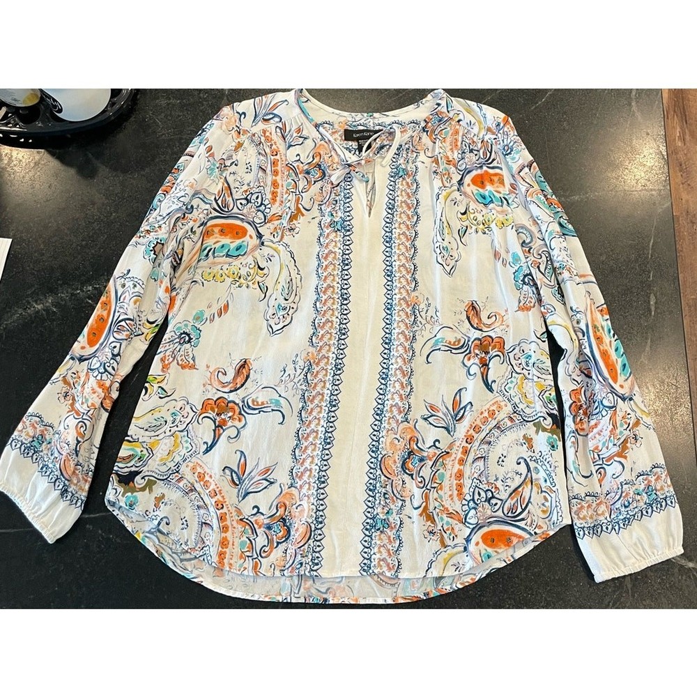 Karen Kane Pacific Sunrise Floral Print tie front top Size XL