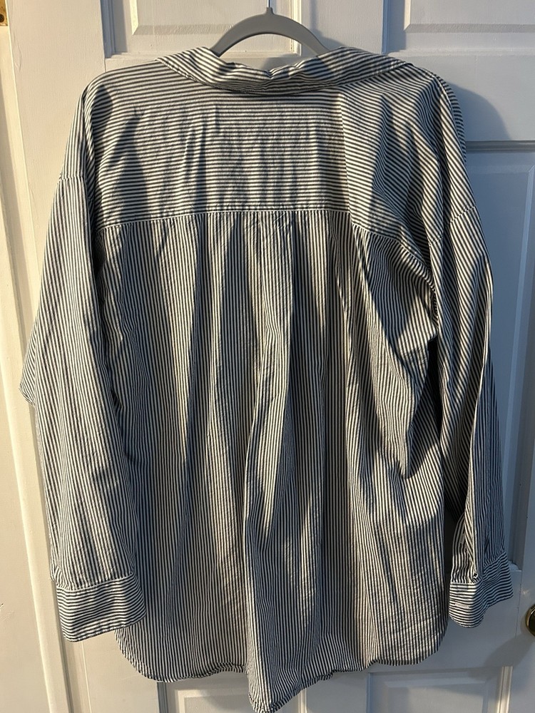 LOFT Women’s XL White Black Striped Collared Button-Up Cotton Shirt