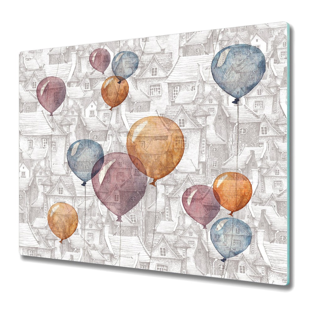 Glass Chopping Board Utensil Sweet balloons and houses Watercolour Colourful
