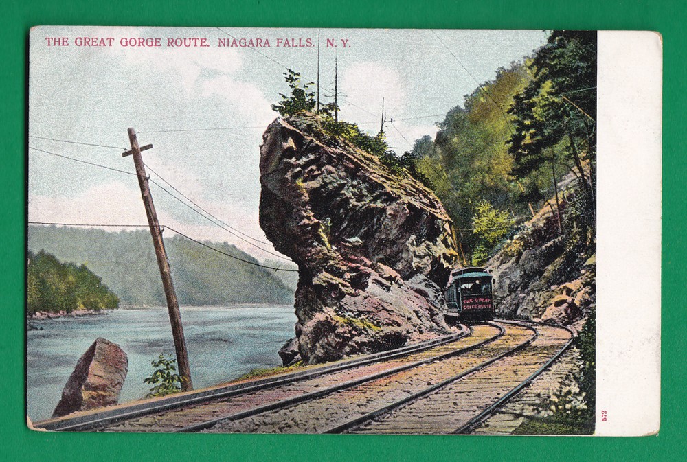 Us New York Giant Rock & Trolley Through Gorge Niagara Falls Vintage Pc 2633