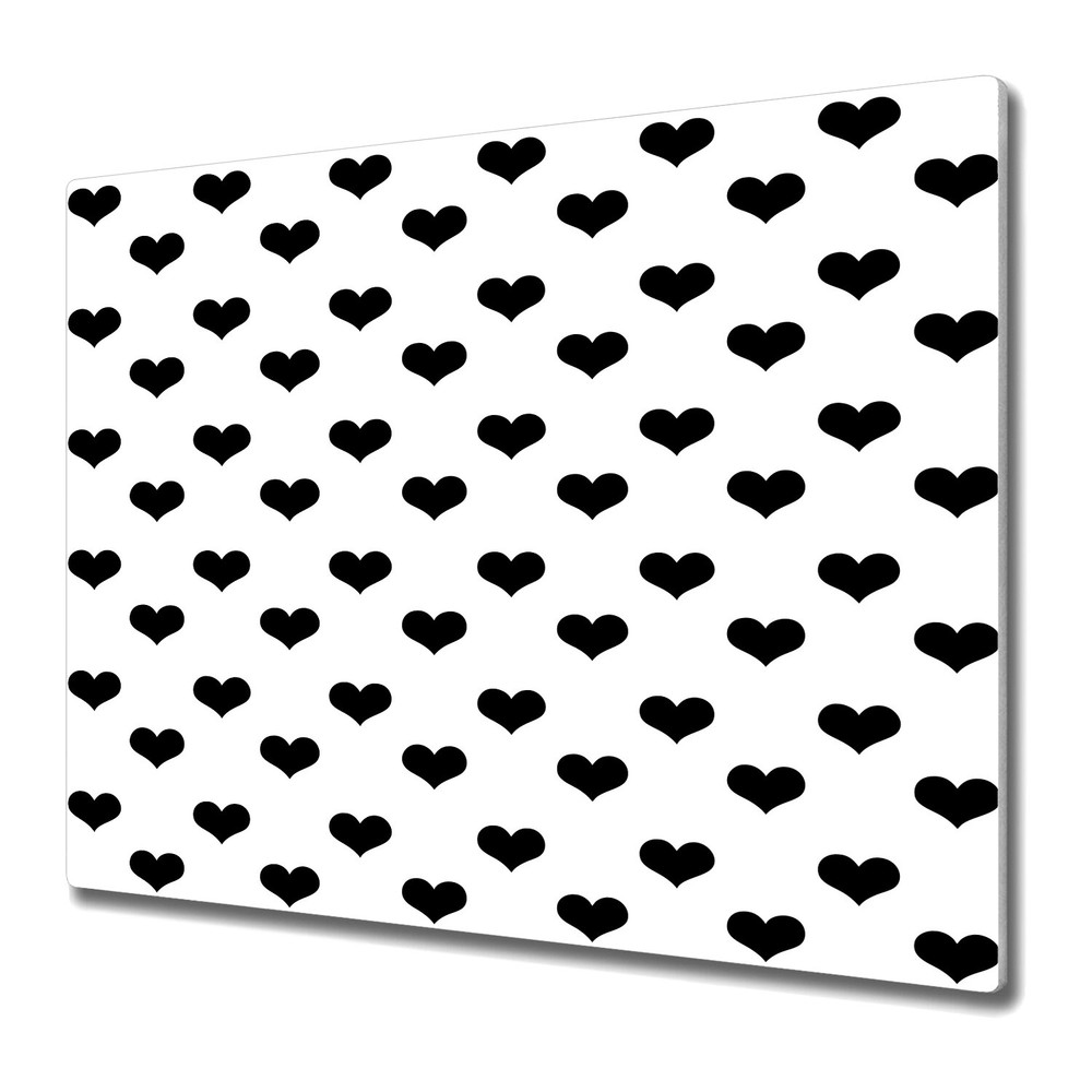 Glass Kitchen Chopping Board Hearts Cute Modern Black and White Minimalistic