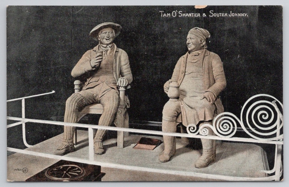 Tam O'Shanter & Souter Johnny Statues Scotland Vintage Postcard Valentine's