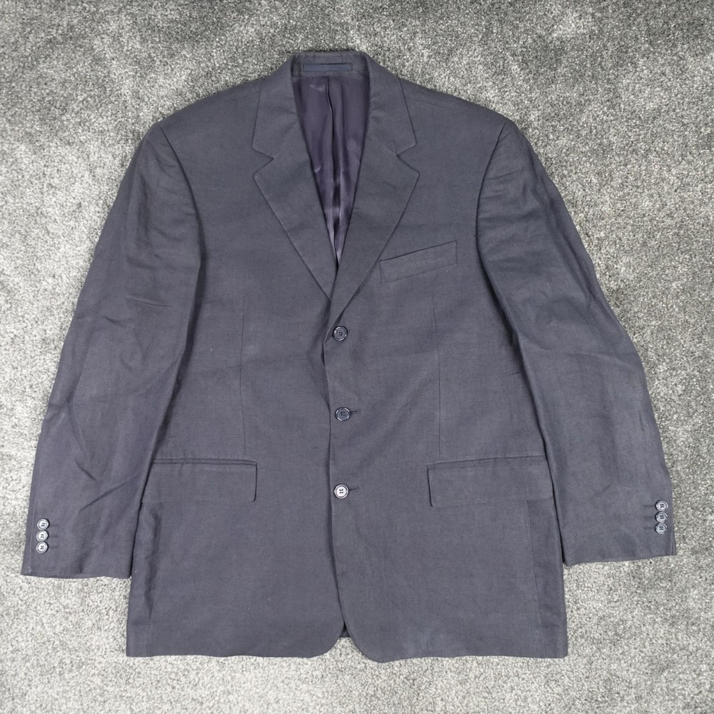 Austin Reed 100% Linen Blazer Jacket Size 42S Navy Blue Mens Single Breasted