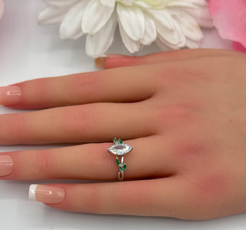 1.26 Ct Marquise Cut Simulated Diamond 14k White Gold Plated Wedding Band Ring
