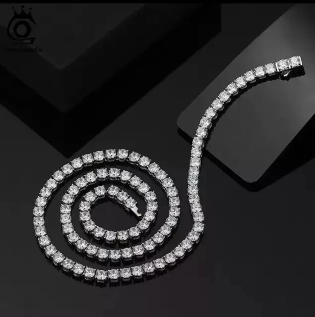 14CT Round Lab Diamond 14K White Gold Plated Tennis Necklace 18 Inch