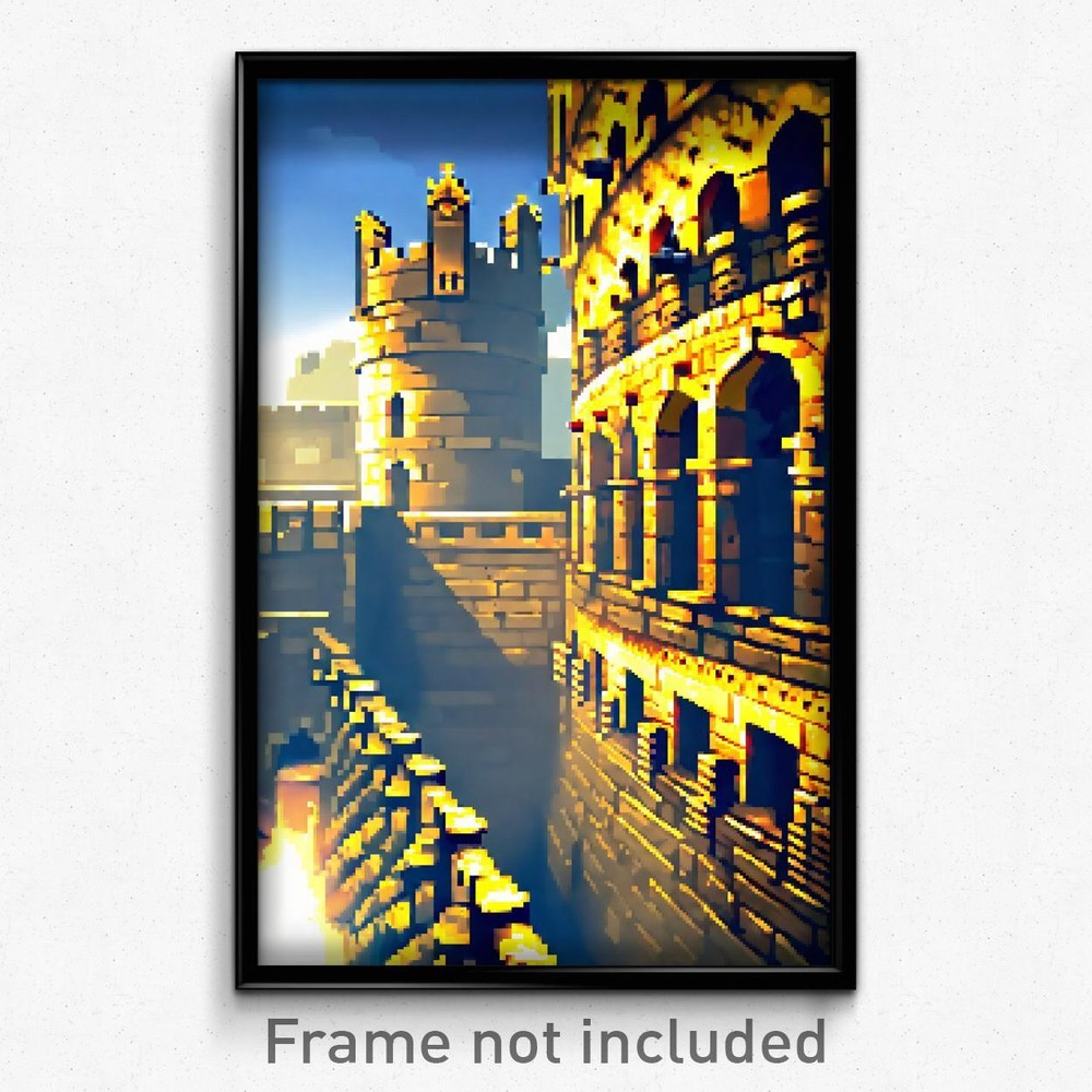 Pixel Art Battlements Poster - 8 Bit Psychedelic Video Game Wall Print