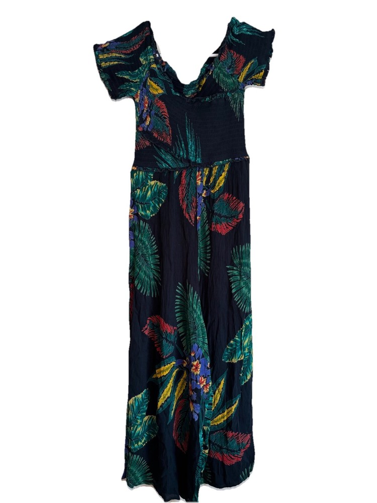 Patron Of Peace Tropical Off Shoulder Smocked Wide Leg Anthropologie Jumpsuit XS