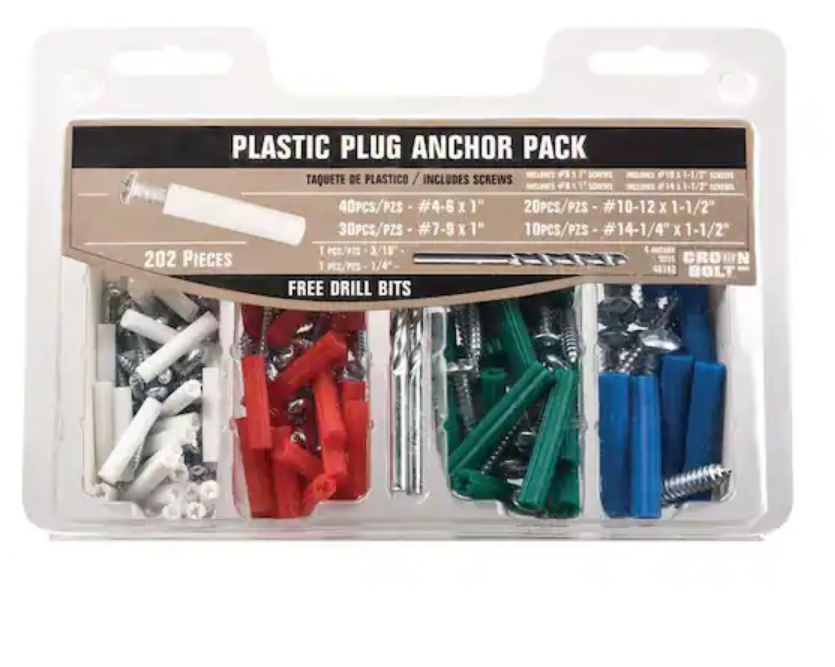 Everbilt 202PK Plastic Plug Anchor Kit with Drywall Screws and Drill Bits