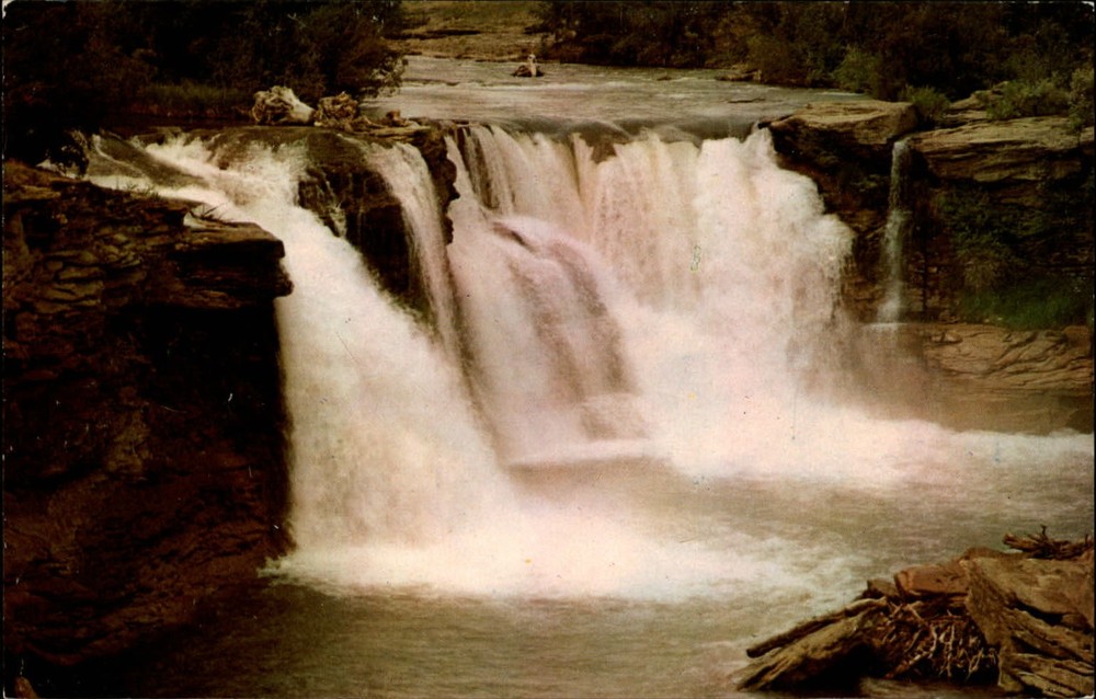 Lundbreck Falls Old Man River Alberta Canada ~ 1950-60s postcard