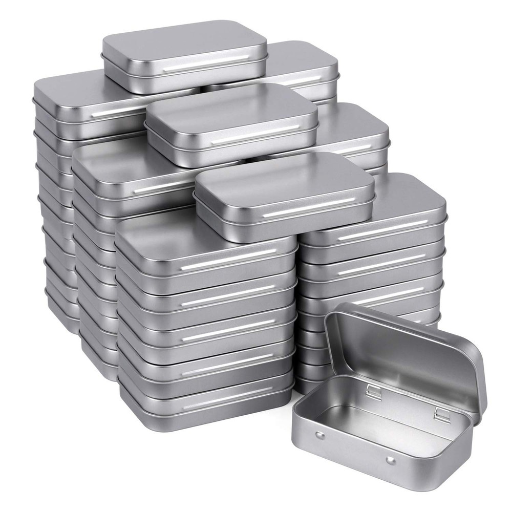 40pcs Metal Rectangular Empty Hinged Tin Box Container Mini Portable Small