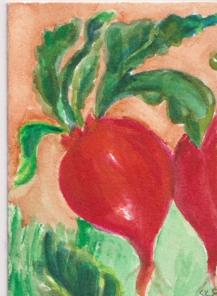 Original ACEO Radishes Watercolor Painting, Vegetable Art, Signed