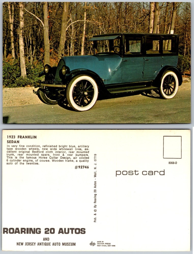 Franklin Sedan Roaring 20 Autos New Jersey Antique Auto Museum Postcard
