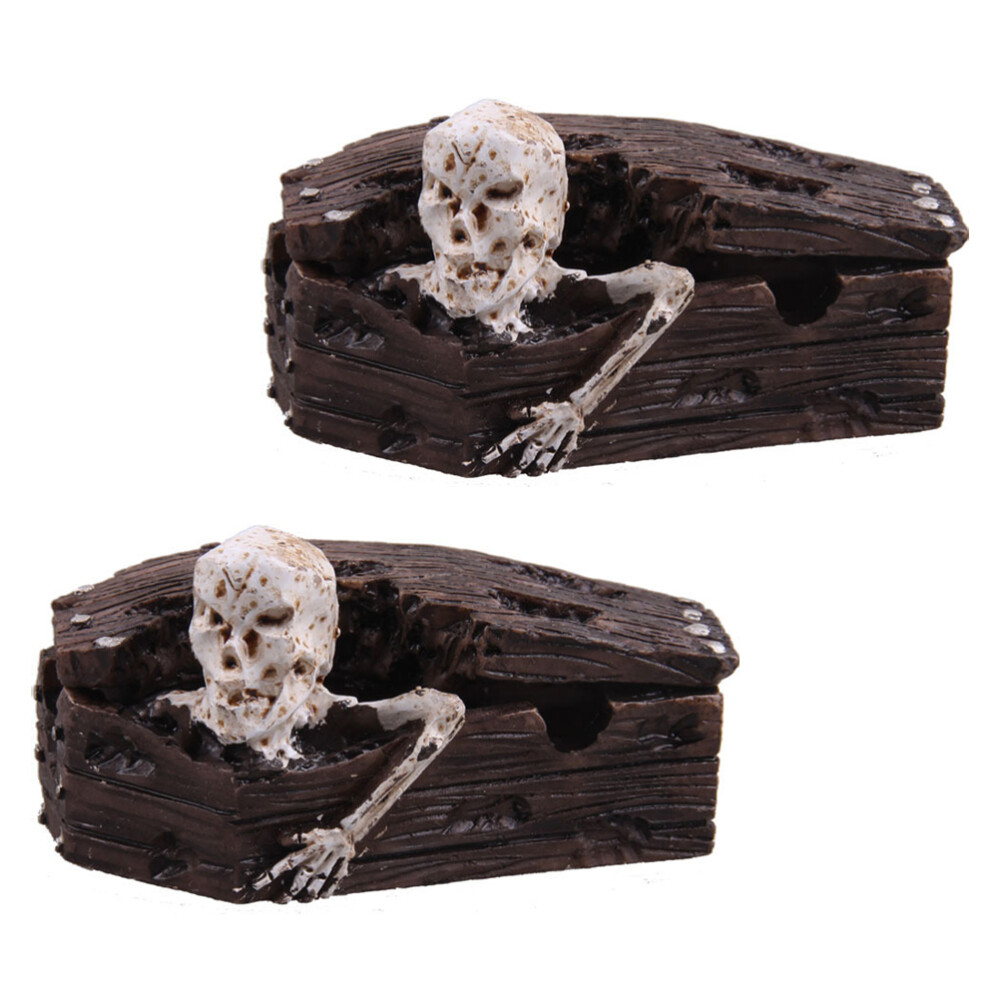 2 PCS Aquarium Decorations Skull Coffin Ornaments Fish Tank