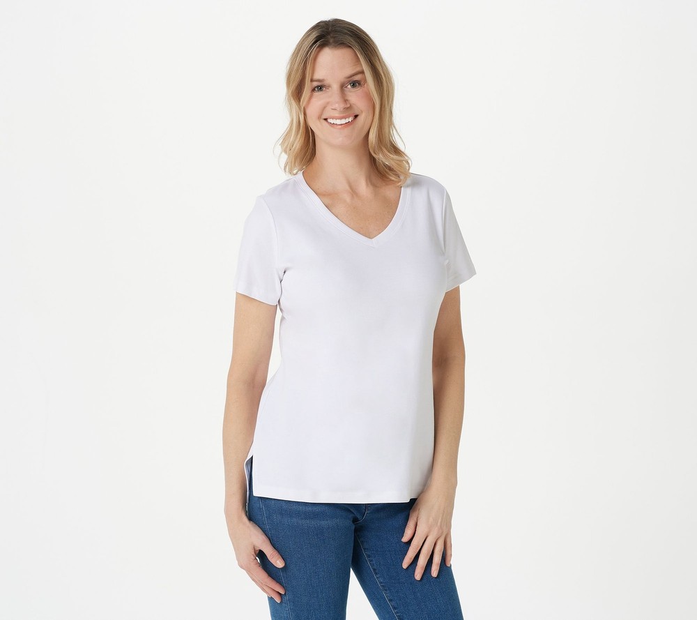 Isaac Mizrahi Live! Women's Top Plus Sz 3X Essentials Pima Cotton White A396878