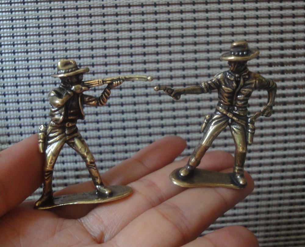 Solid Brass US Western Cowboys Figurines Pair of Statues Desk Decor Cool Gifts
