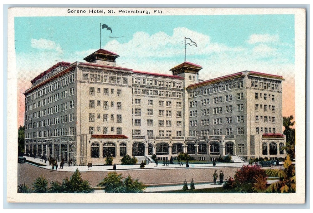 1924 Soreno Hotel Building Restaurant People Entrance St. Petersburg FL Postcard