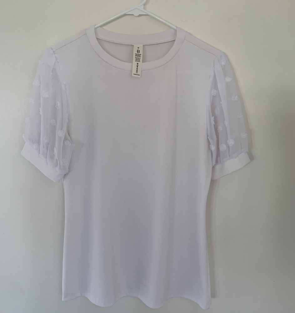 Women's Sheer Short Sleeve White Blouse Size Medium