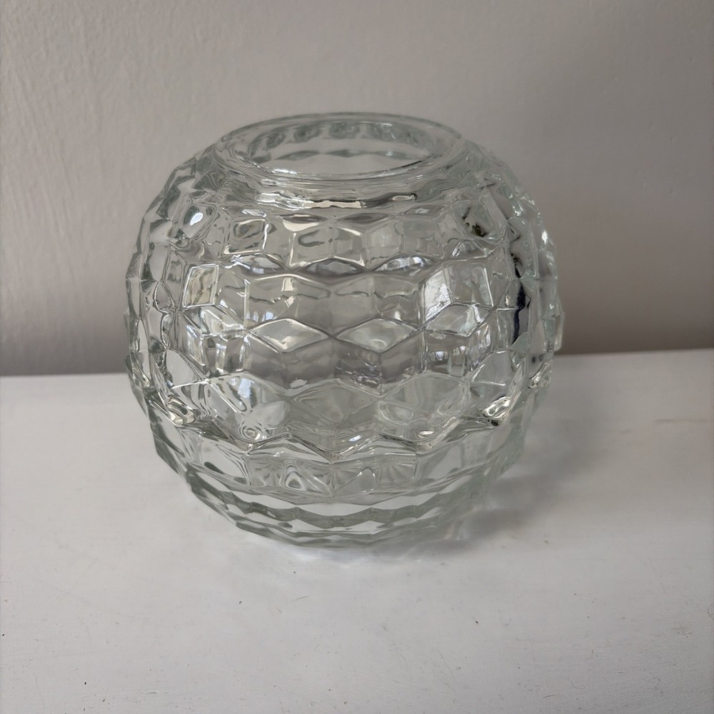 Vintage Homco Clear Glass Fairy Lamp Candle Light Cube Cubist Votive Holder