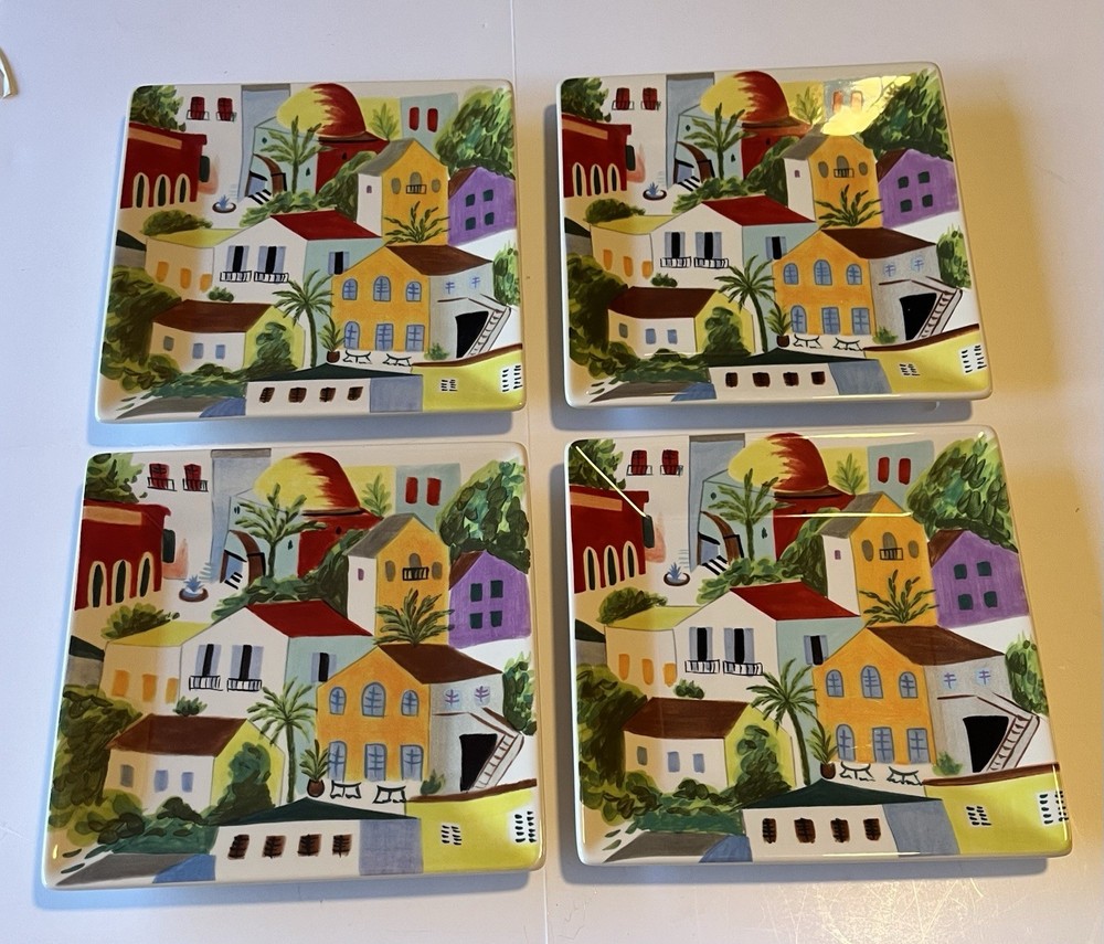 Pier 1 Villa Del Sol Square Salad Plate 8.5” Hand Painted Earthenware Set of 4