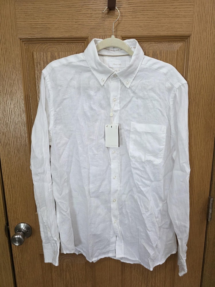 Porter & Ash Shirt Mens Large White Linen Long Sleeve Button Front Casual Summer