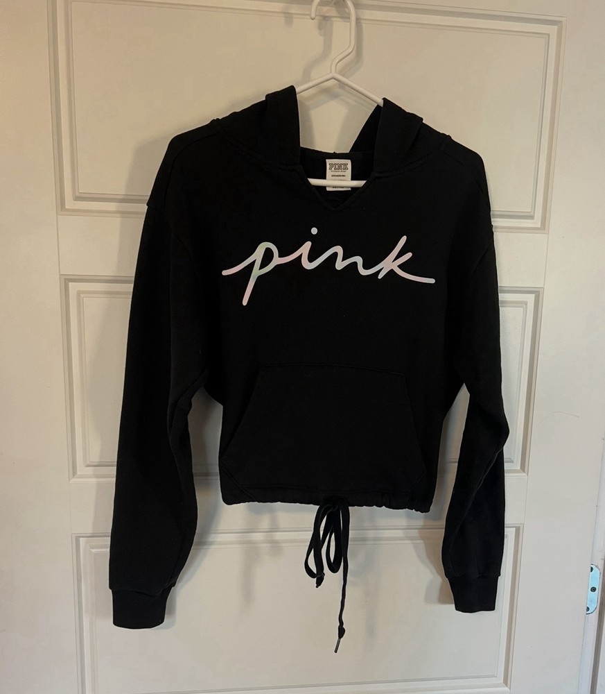 PINK Victoria's Secret Women's Black Pullover Hoodie Sweatshirt S Logo Fleece