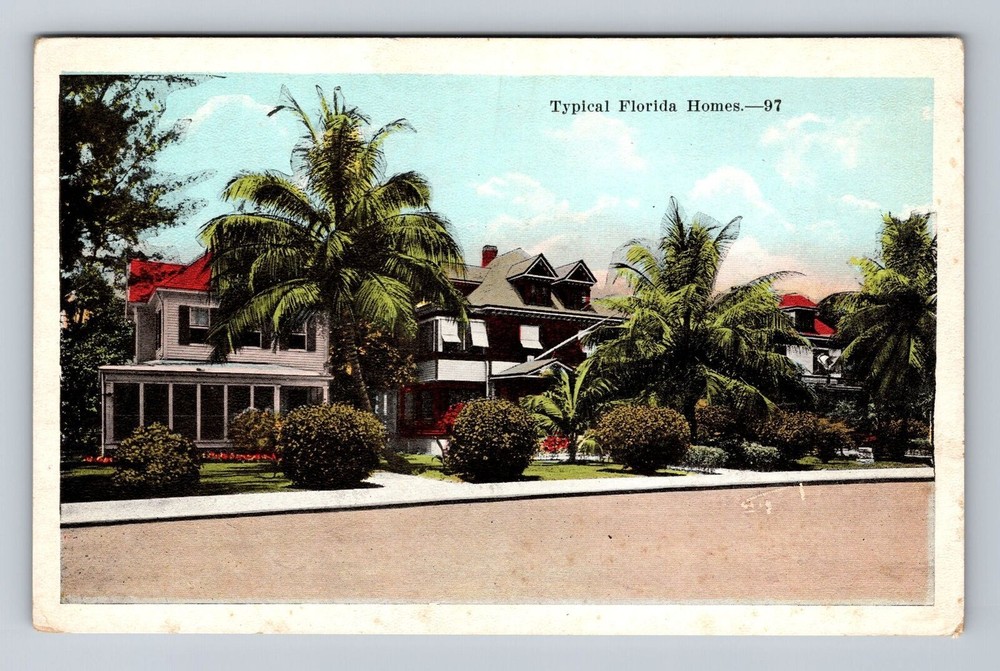 FL-Florida, Typical Florida Homes, Antique, Vintage Postcard