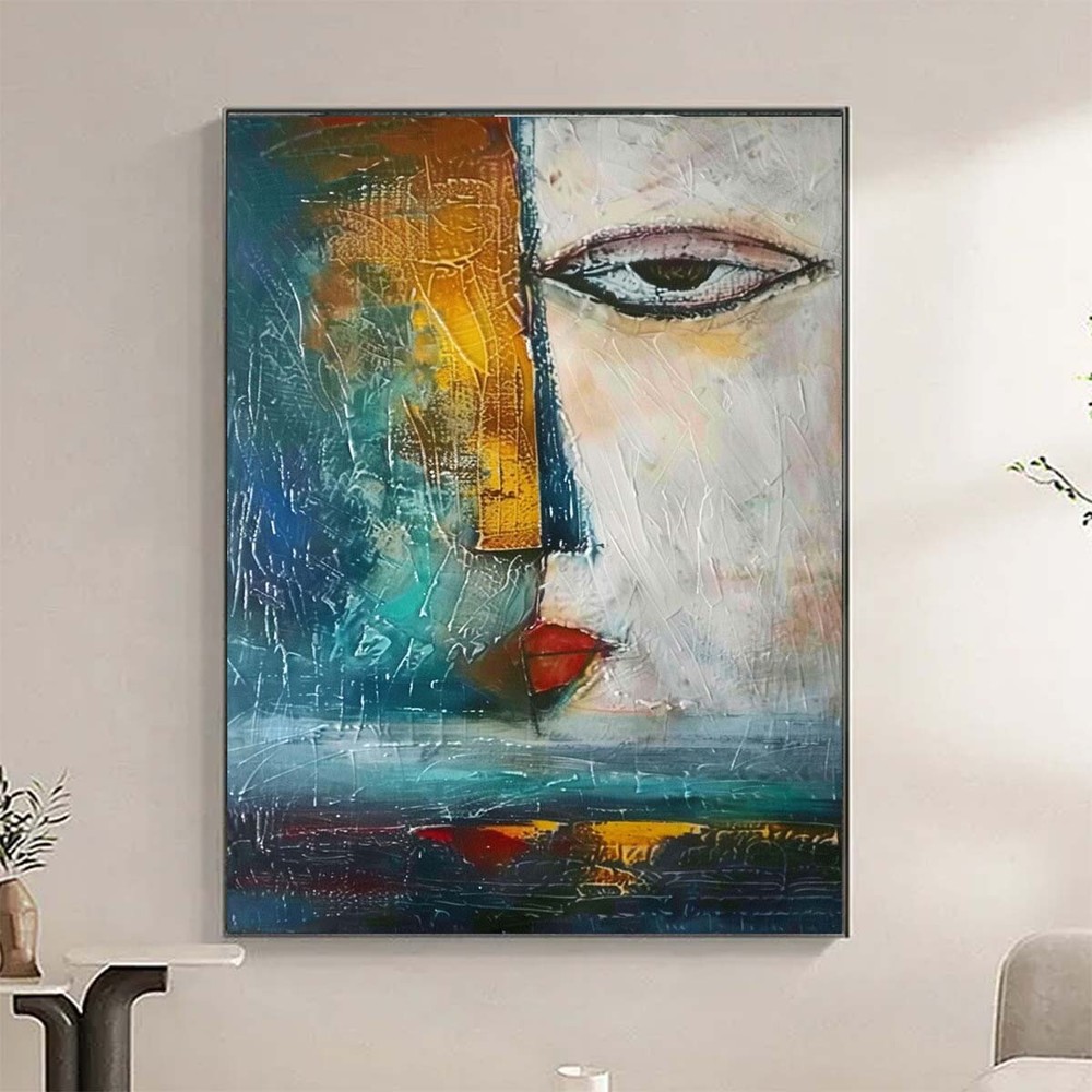 Blue Hand painted Oil Painting Canvas Wall Art Modern Abstract Landscape women