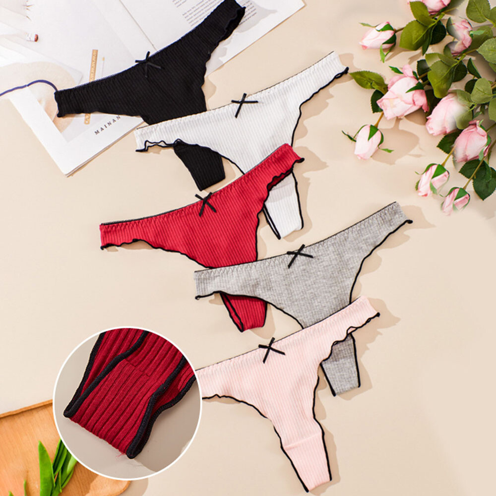 3 Pcs Women Cotton Low Waist Briefs Sexy Breathable G-String Thongs Underwear