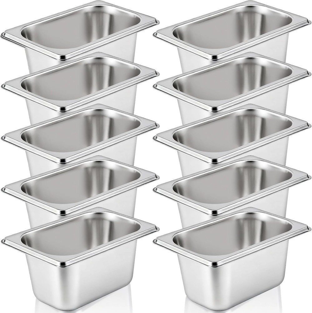 10 Pa Stainl Steel Hotel Pans, 1/9 Size 4 Inch Deep Ste Table Pan,