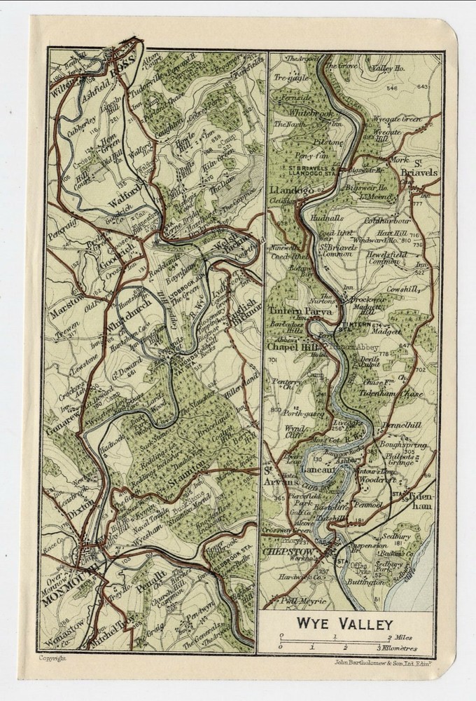 1924 Original Vintage Map Of Wye Valley / England